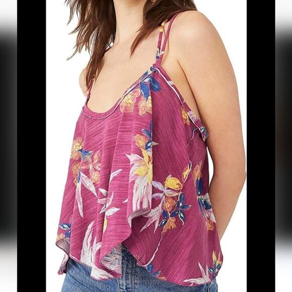 FREE PEOPLE MAUVE TROPICAL FLORAL TOP SIZE SMALL - Picture 1 of 7